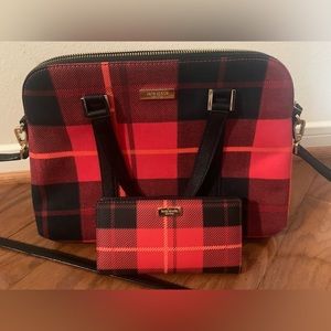Kate Spade Red and Black Plaid Purse with Matching Wallet